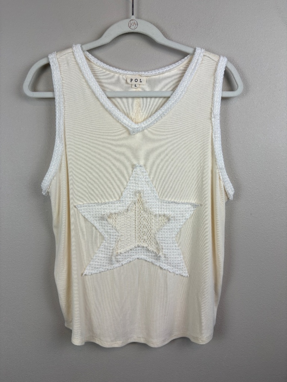 POL Rib Knit Star Patch Tank Top - Size Large